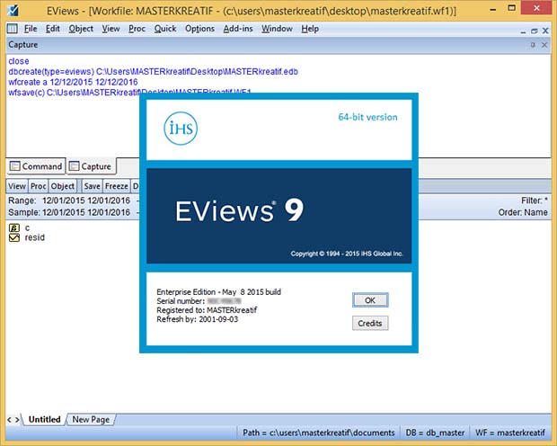 where to find stability diagnostic window command in eviews 9?